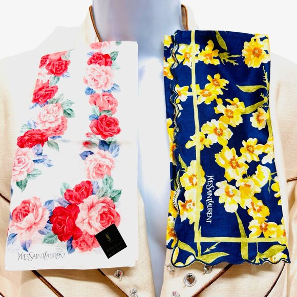 Yves Saint Laurent Accessories - 2) New  Beautiful YSL MiniScarf/Handker cotton 19 "  Purple  Pink Floral (61